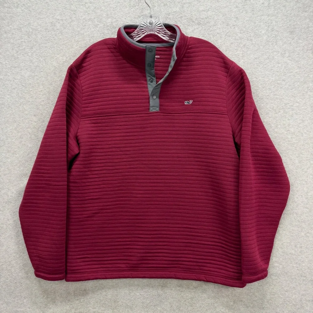Vineyard Vines Pullover Mens Large Burgundy Ribbed Snap‎ T Mock Neck Sweater